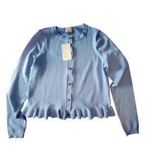 A New Day Womens Ruffled Hem Cardigan Sweater Small Blue Polyester/Nylon/Viscose